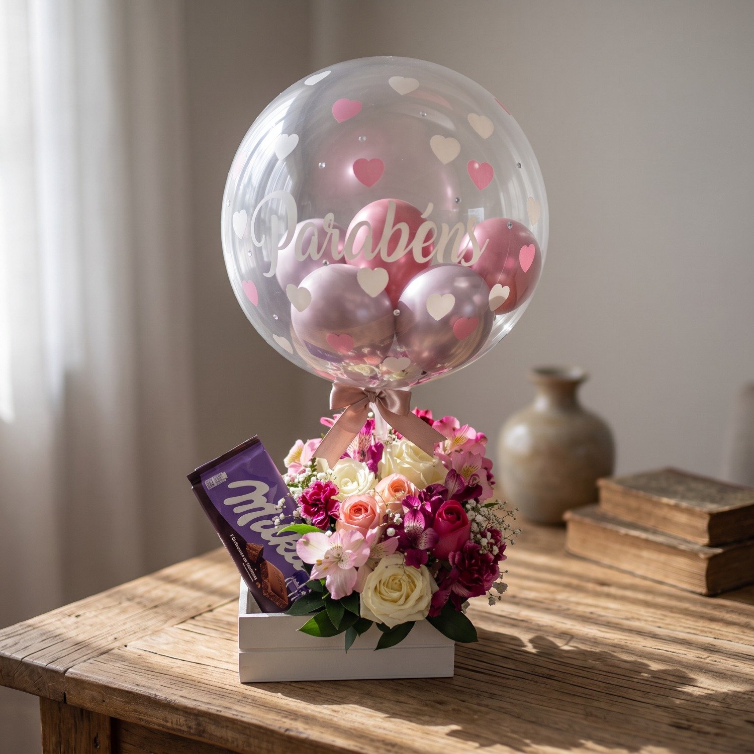 Cesta Purple e Balão Bubble Strass