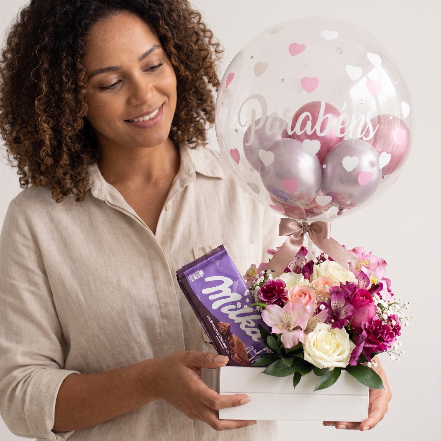 Cesta Purple e Balão Bubble Strass