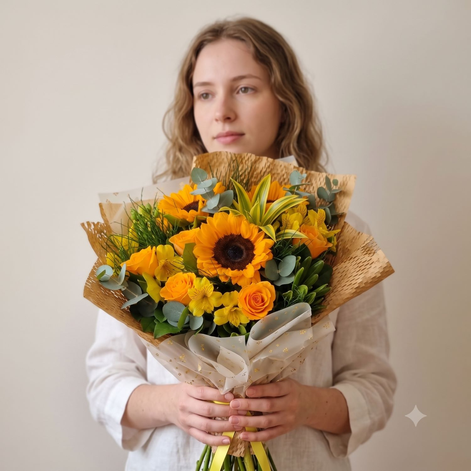 Buquê de Girassóis e Rosas Amarelas