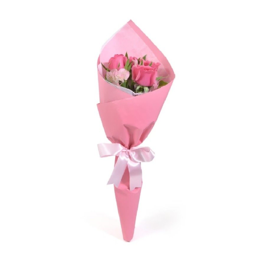 Buquê De 4 Rosas Cor de Rosa e Astromélias | Nova Flor