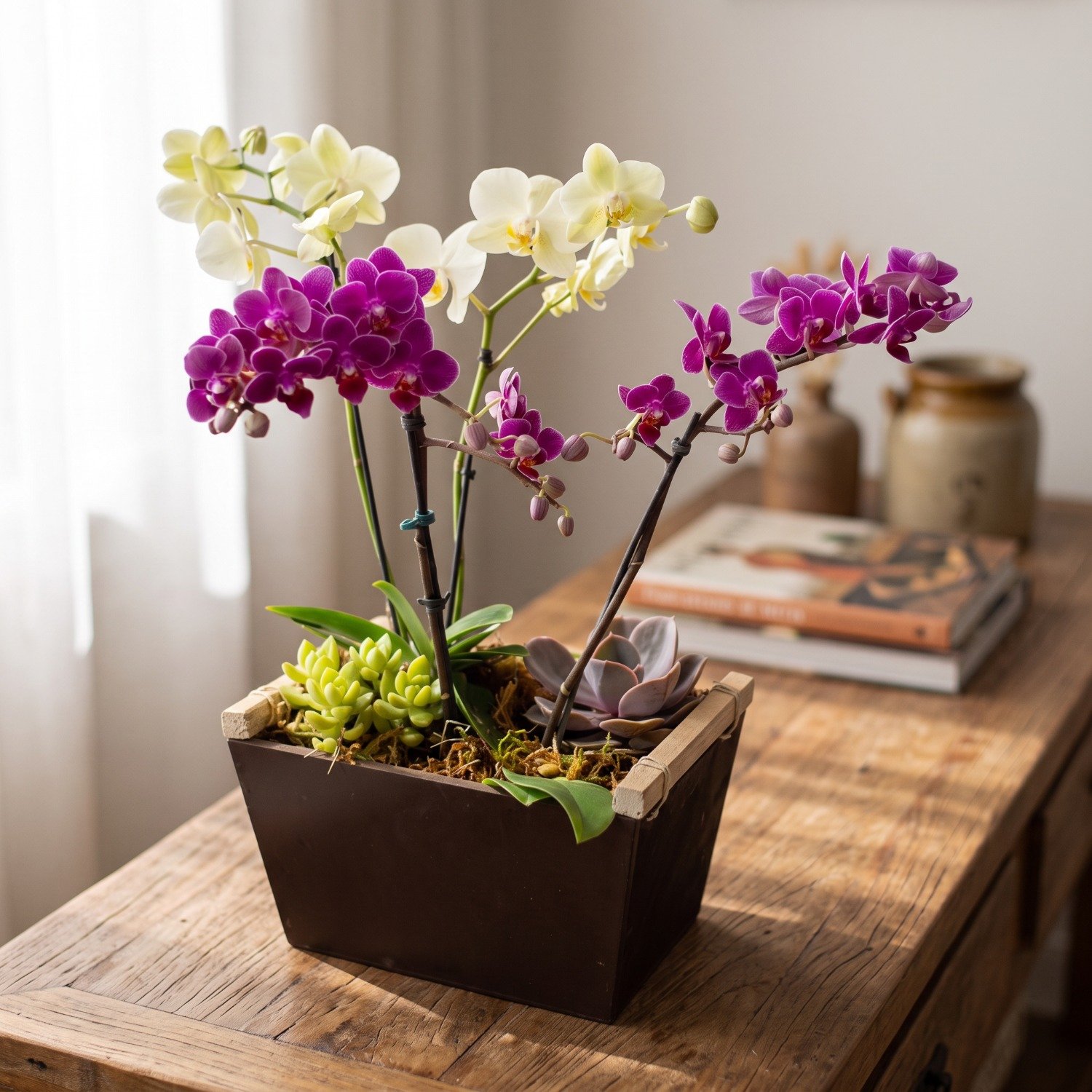 Orquídea e Suculentas Elegância Rústica