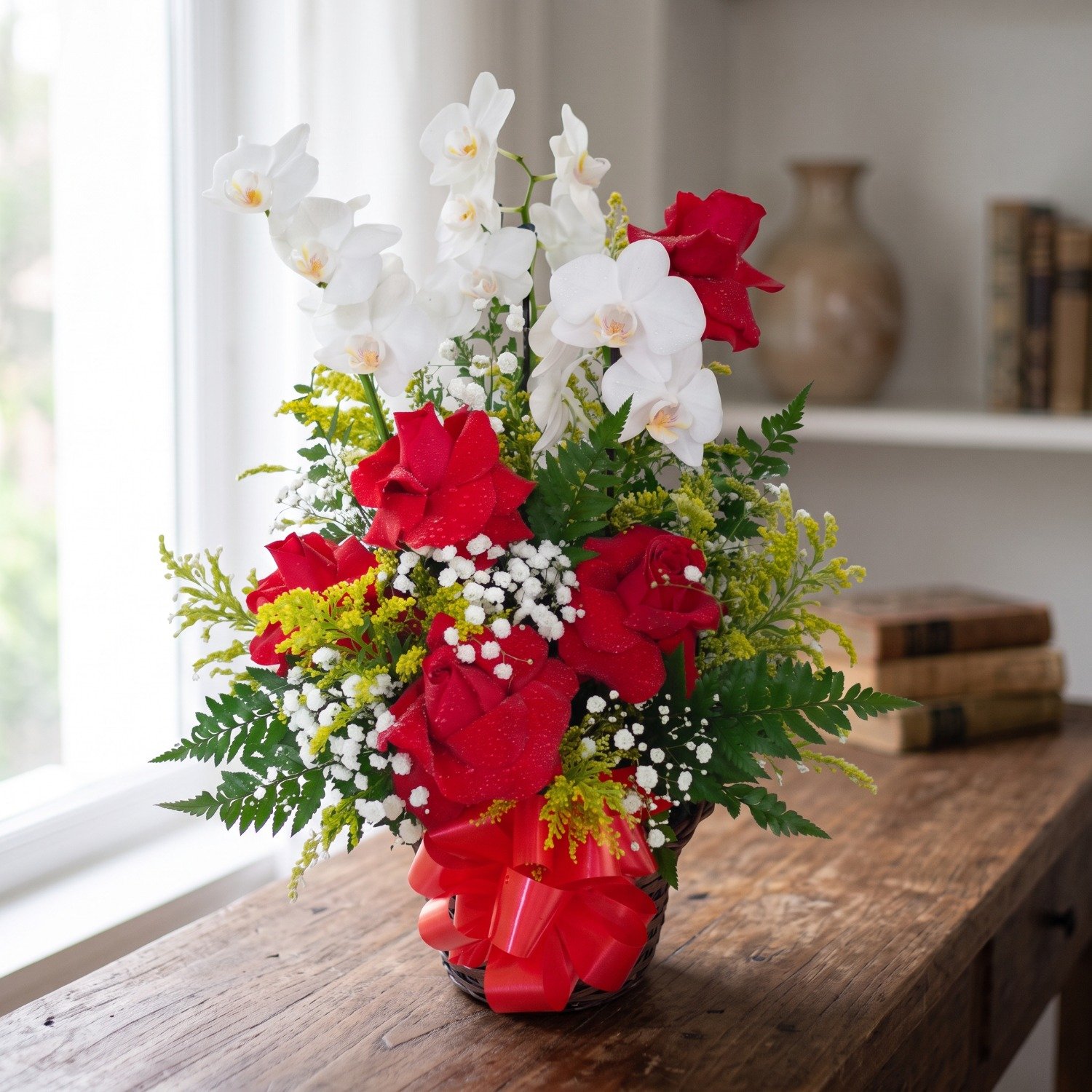 Orquídea com Rosas Vermelhas 