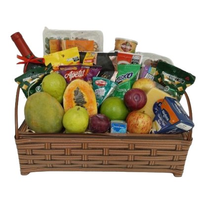 Cesta de Frutas, Queijos, Aperitivos e Vinho