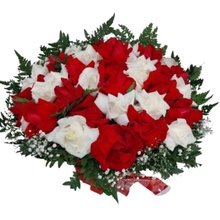Bouquet 36 Rosas Vermelhas e Brancas Especiais
