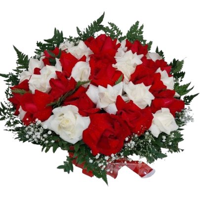 Bouquet 36 Rosas Vermelhas e Brancas Especiais