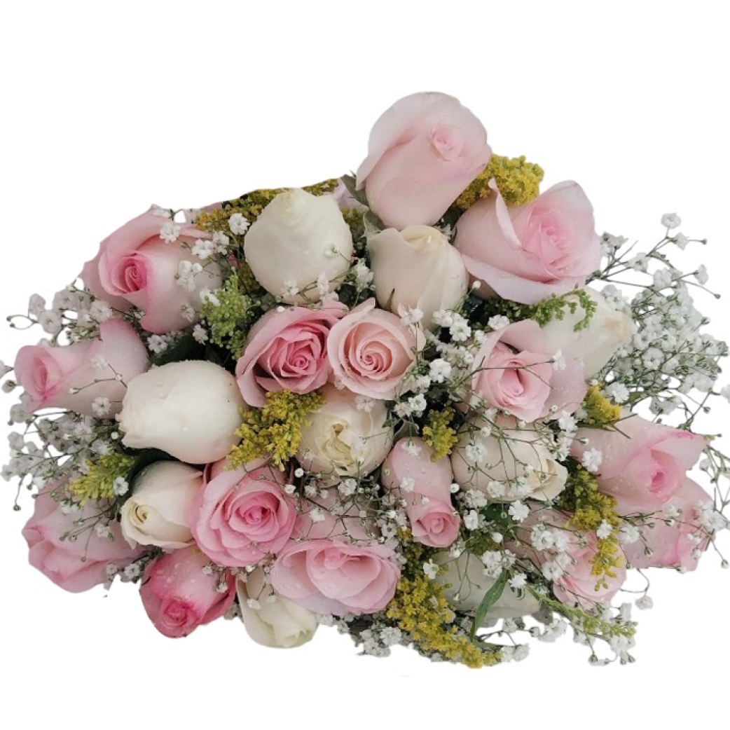 Bouquet 24 Rosas Brancas e Rosa