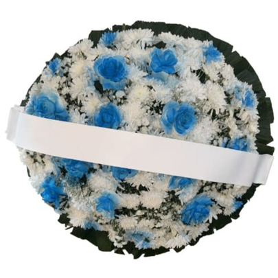 Coroa De Flores Redonda Branca e Azul