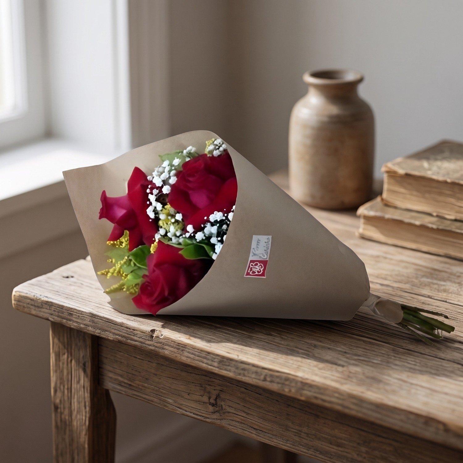 Buquê 3 Rosas Vermelhas No Papel kraft 