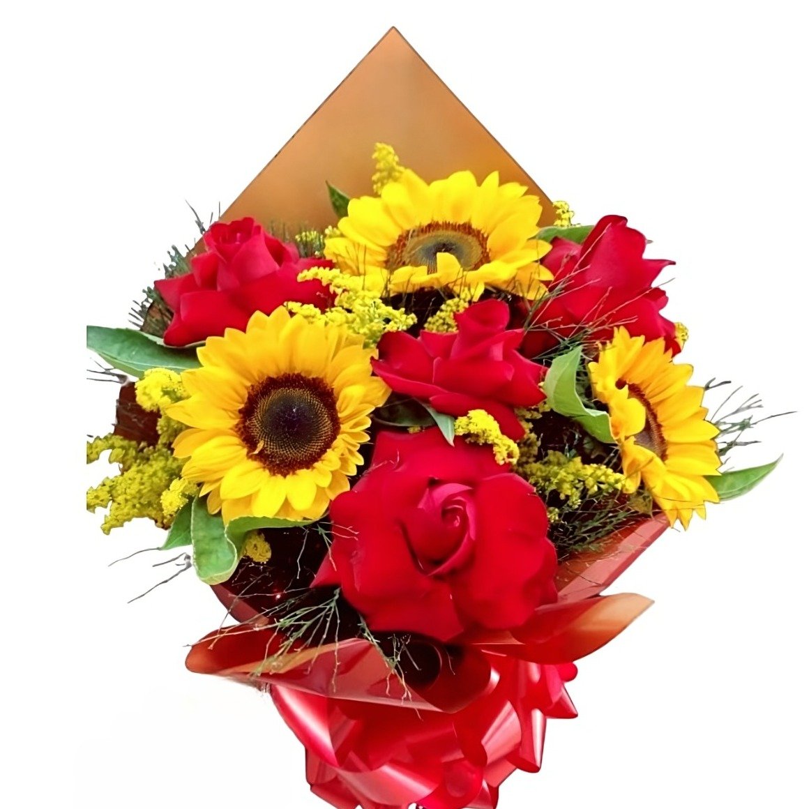 Buquê de Rosas e Girassol 