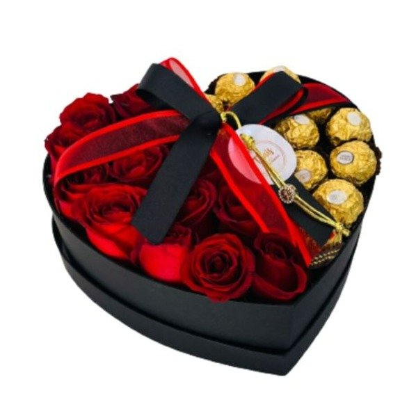 Caixa Coração Rosas Vermelhas Ferrero