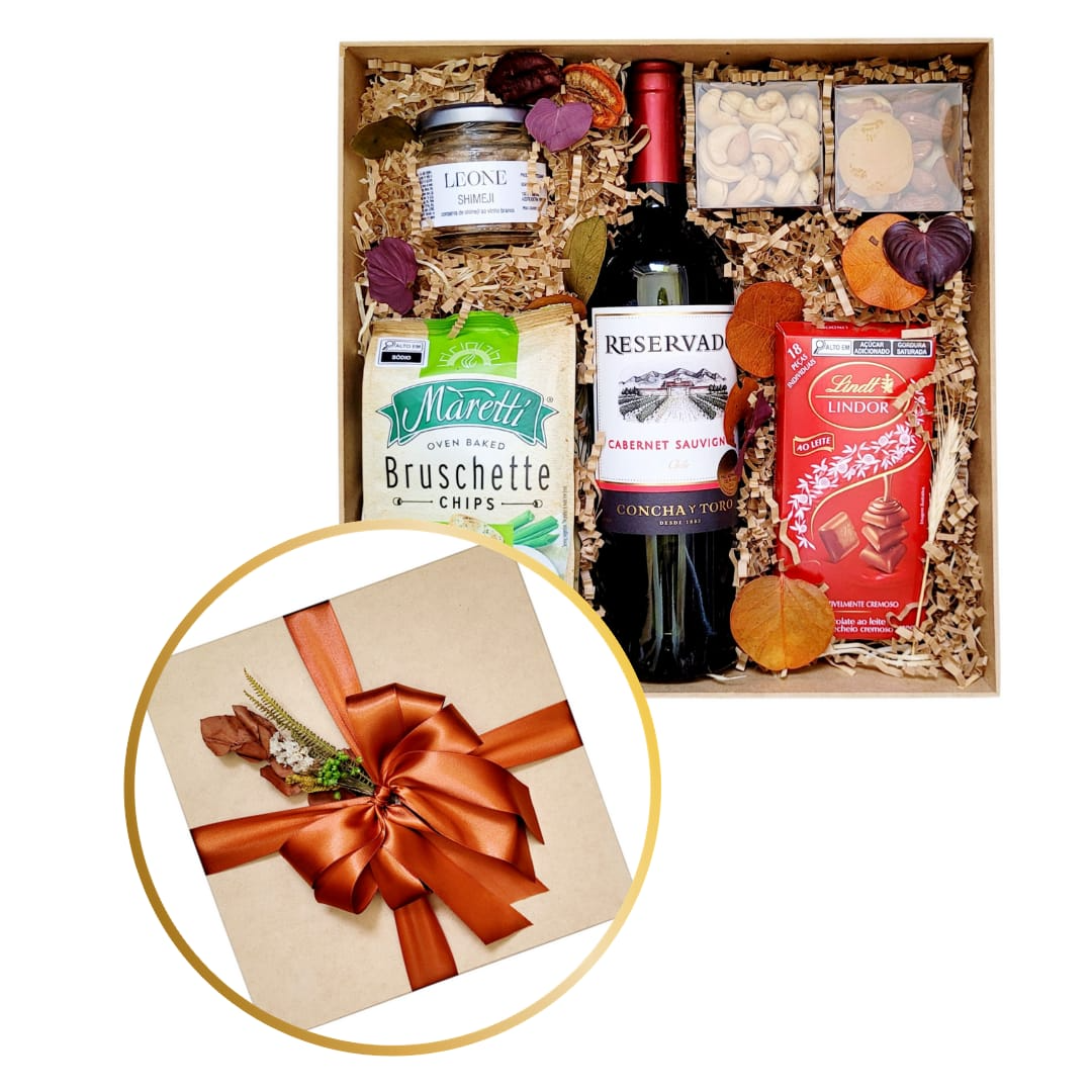 Cesta com Vinho Chileno, Antepasto e Chocolate
