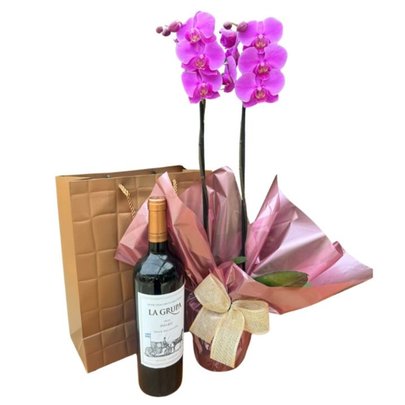 Presente Orquídea e Vinho