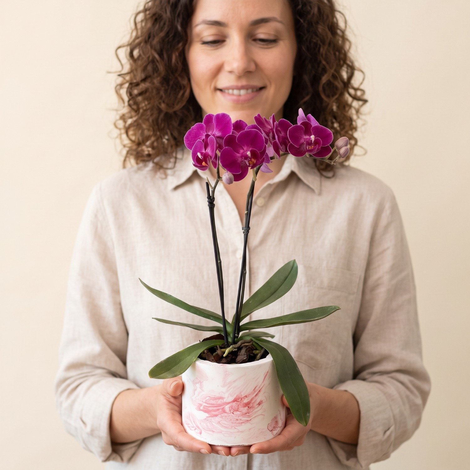 Orquídea em Vaso Artesanal Marmorizado 