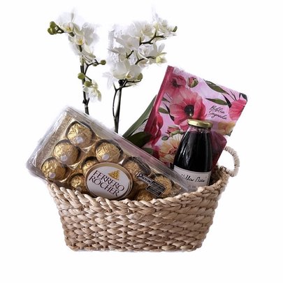 Cesta com Bíblia, Orquídea e Chocolate