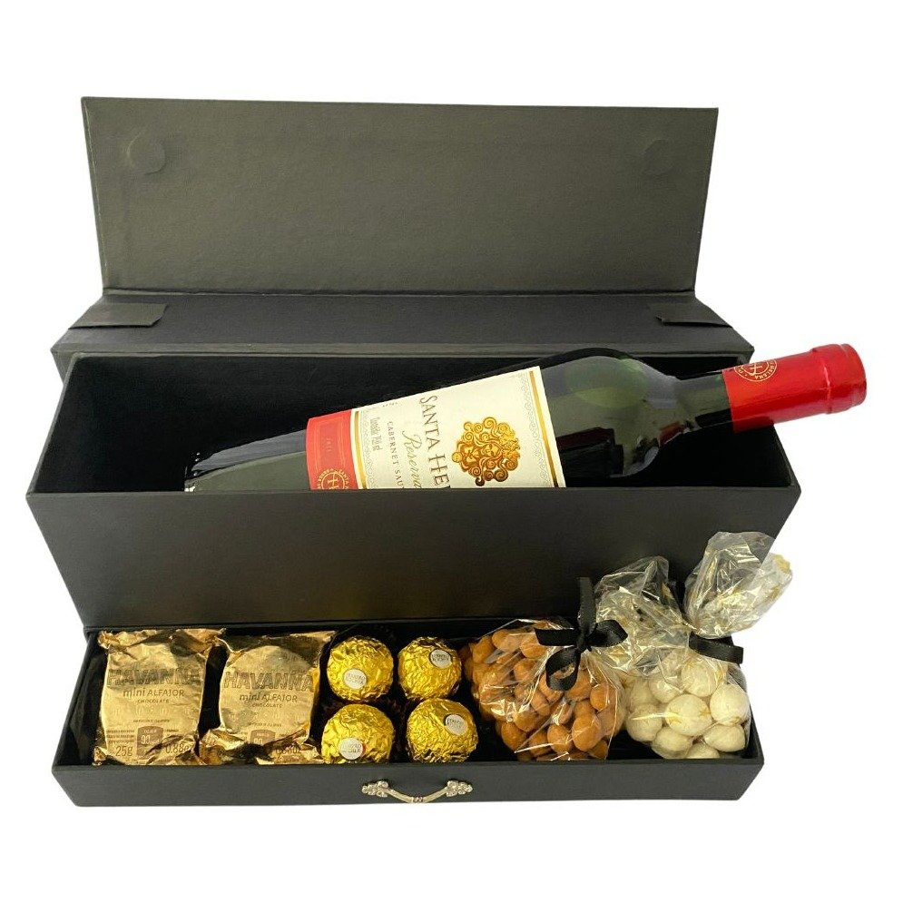 Caixa Vinho Com Chocolates e Amendoim