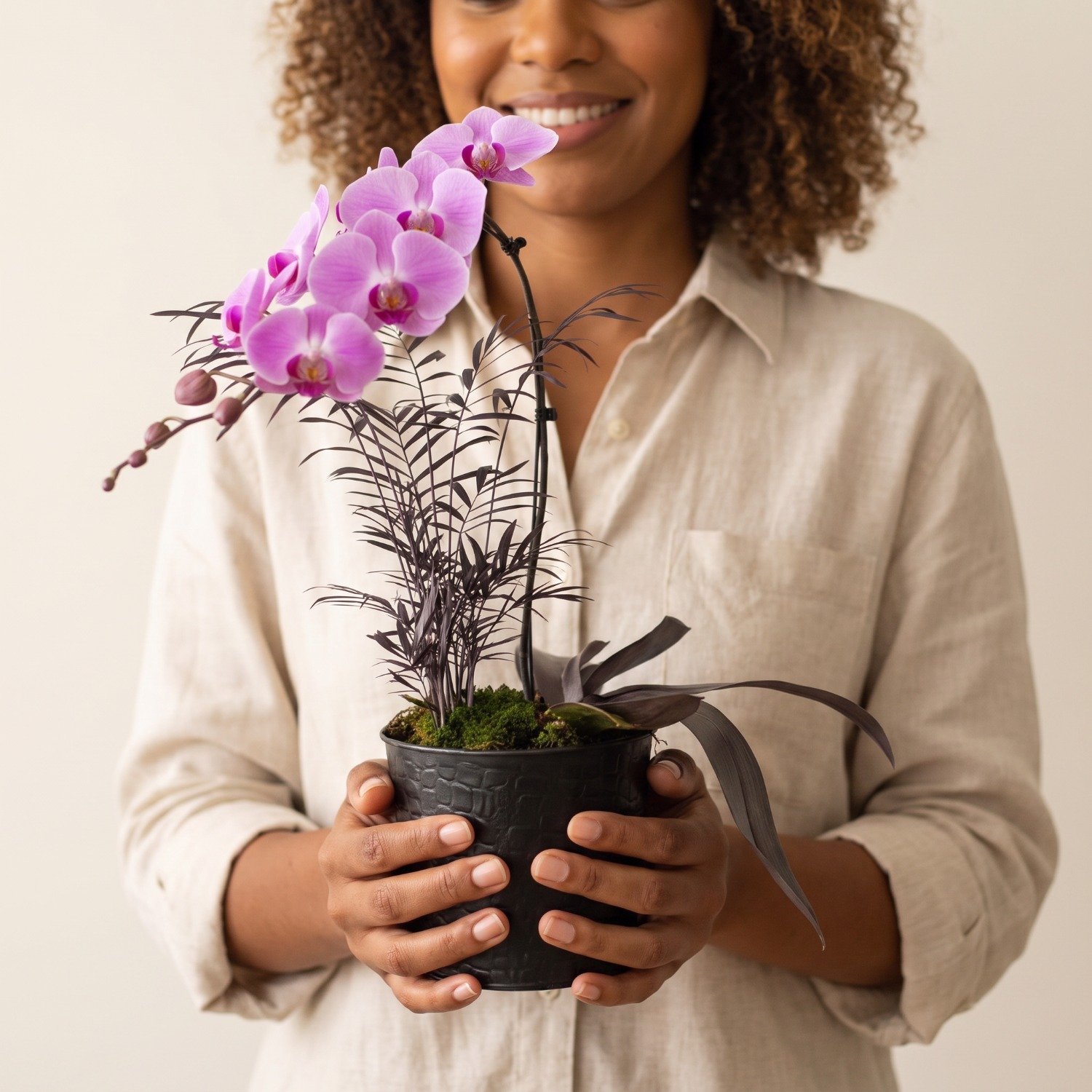 Orquidea Pink Em Vaso Preto