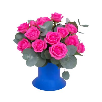 Rosas Spray Pink no Vaso Azul  Presente Elegante