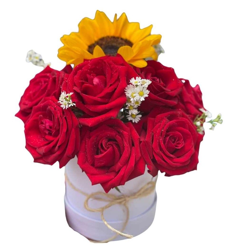Box P com Rosas Colombianas e Girassol  