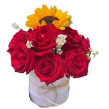 Box P com Rosas Colombianas e Girassol