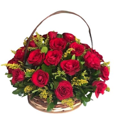 Cesta com 24 Rosas Vermelhas