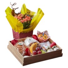 Cesta de Café da Manhã Amanhecer Muffin e Flor