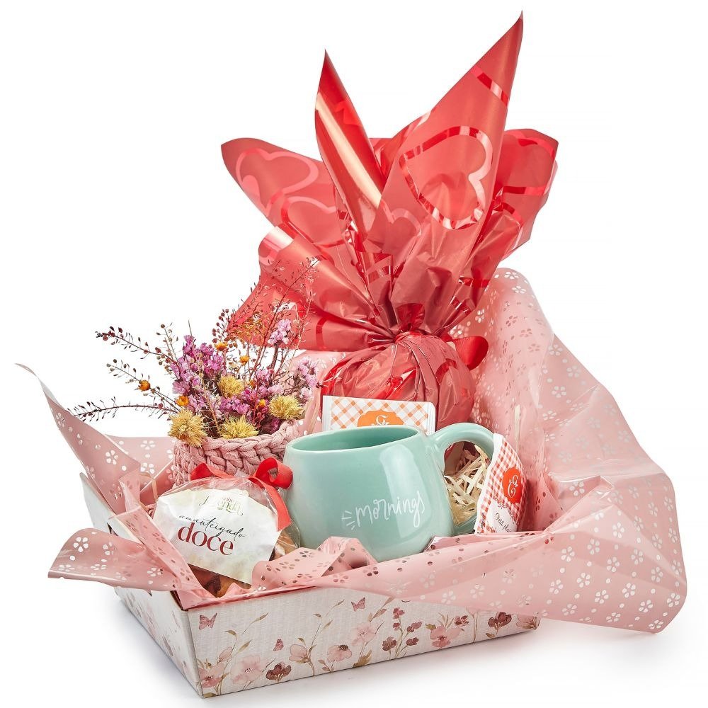 Cesta Presente com Chá Chocolate e Flores Secas