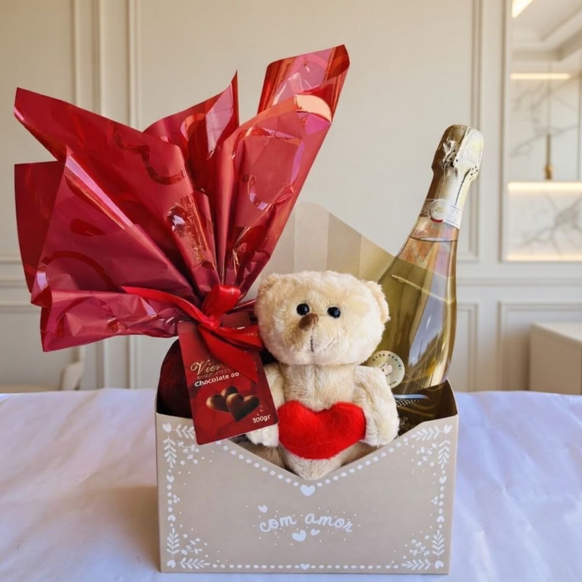 Cesta Bem Querer com Chocolate Espumante e Ursinho