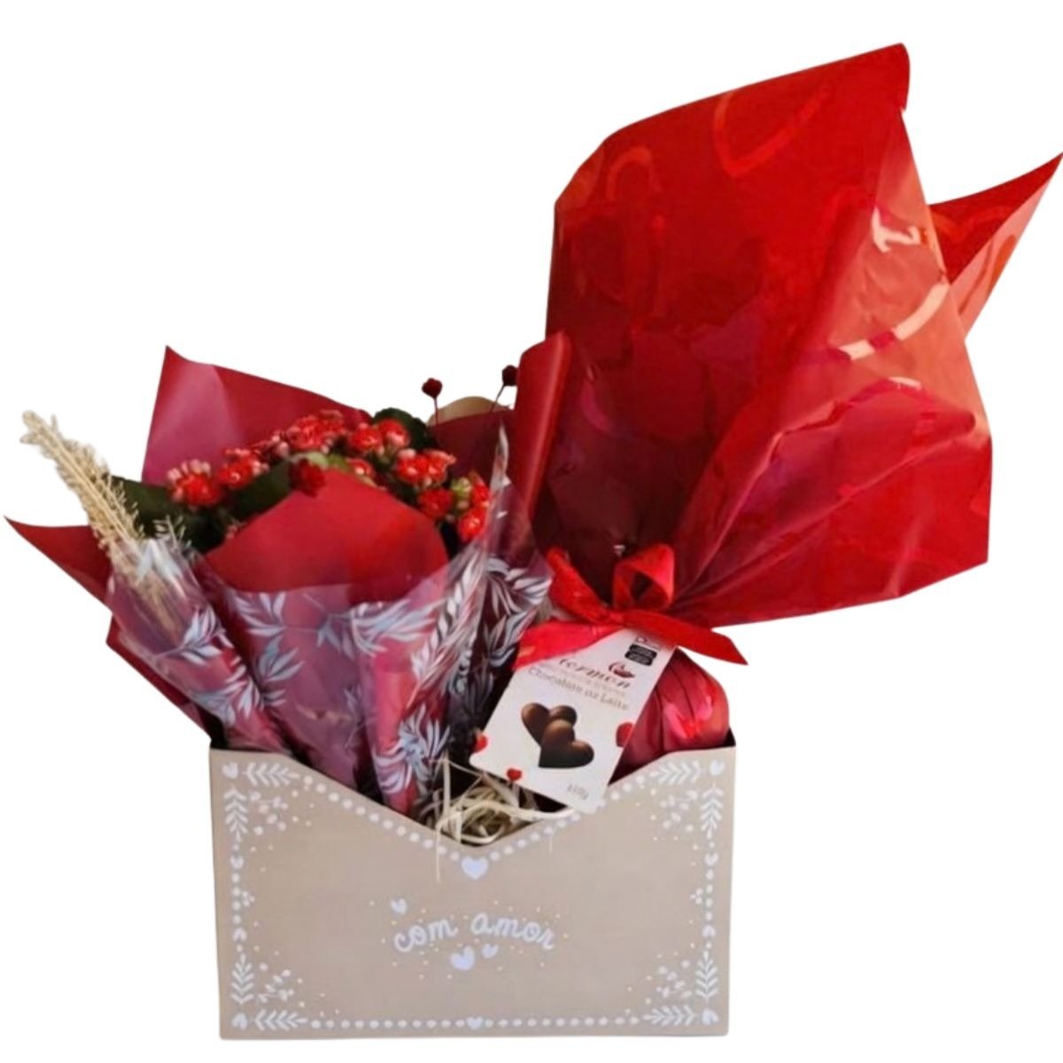 Cesta Doce Afeto com Flor Natural e Chocolate
