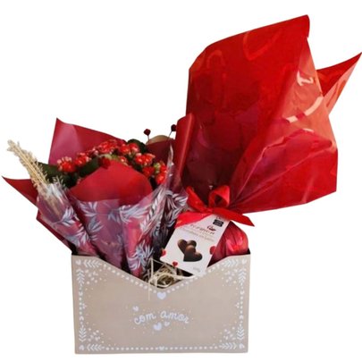 Cesta Doce Afeto com Flor Natural e Chocolate
