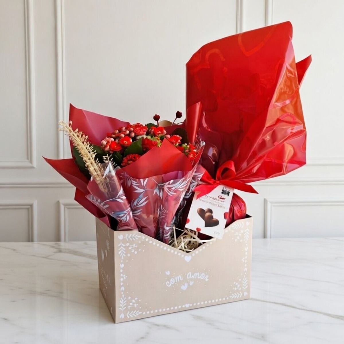 Cesta Doce Afeto com Flor Natural e Chocolate