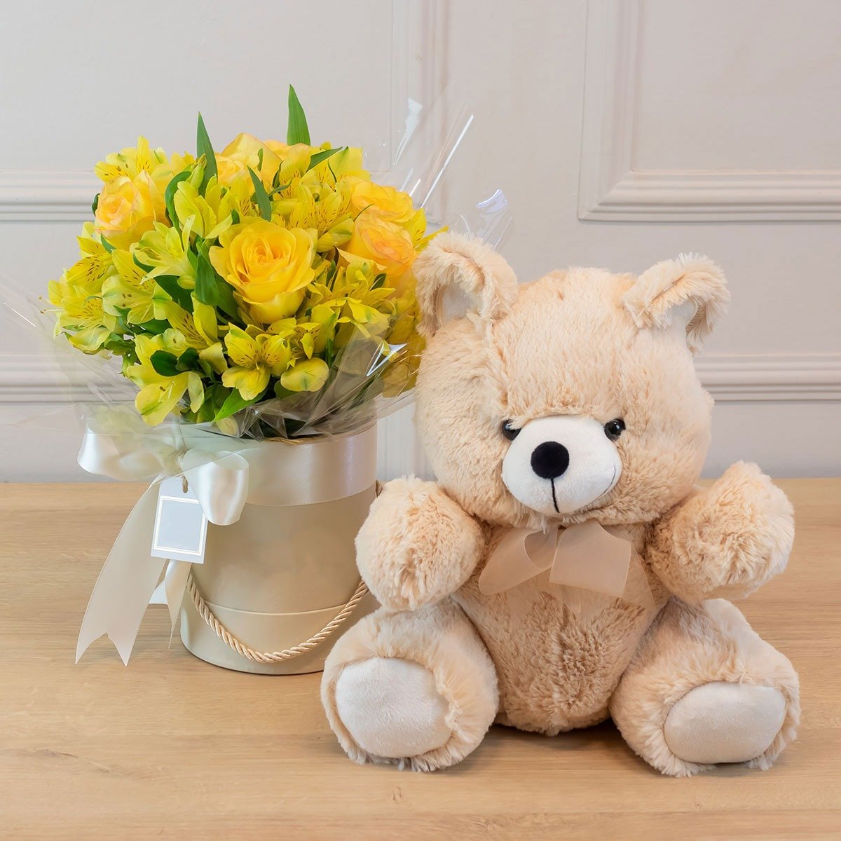 Kit Presente Flores Amarelas Urso de Pelúcia Grenoble