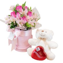 Kit Rosas Rosadas, Urso e Bombons Lindt