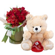 Kit Rosas Vermelhas, Urso e Bombons Lindt Lindor