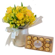 Box Rosas Amarelas com Ferrero Rocher 12 Bombons