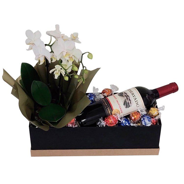 Box de Vinho  Flores e Chocolate