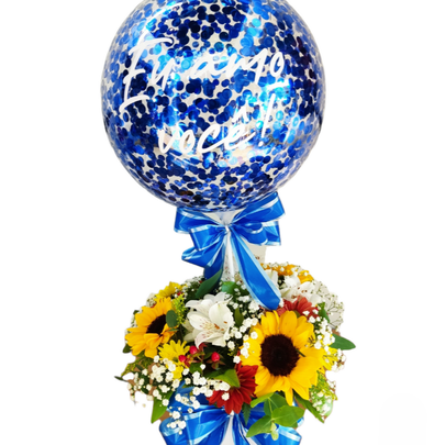 Balão Bolha e Caixa de Flores Homem