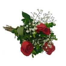 Lindo Buquê com 3 Rosas Vermelhas