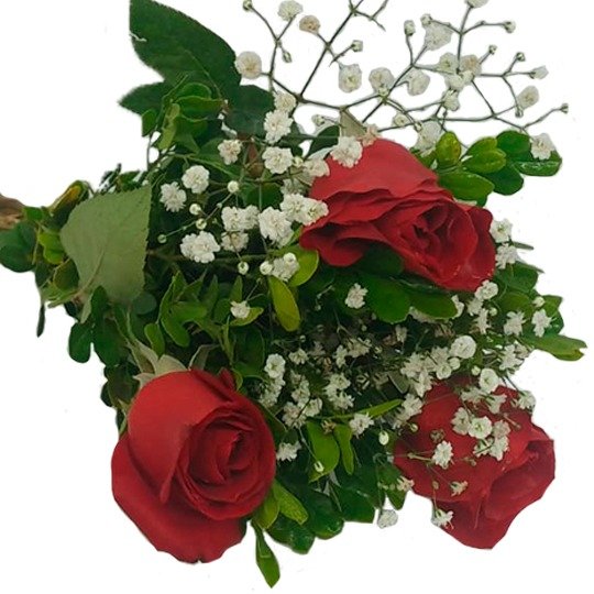 Lindo Buquê com 3 Rosas Vermelhas