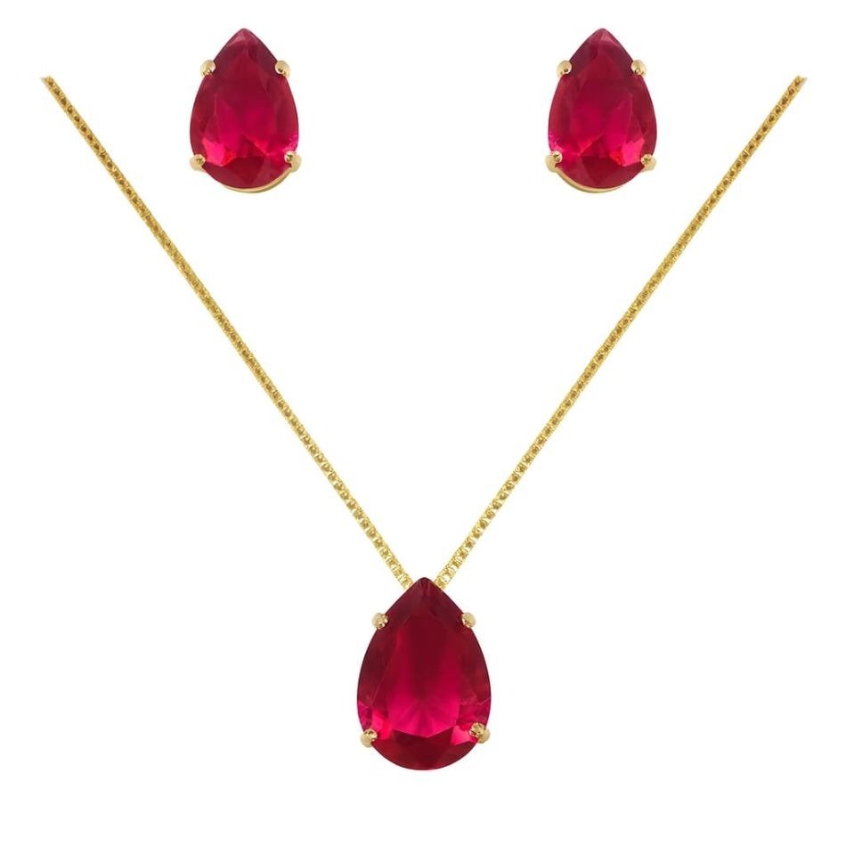 Conjunto Cristal Gota Vermelho