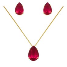 Conjunto Cristal Gota Vermelho