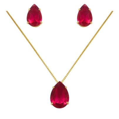 Conjunto Cristal Gota Vermelho