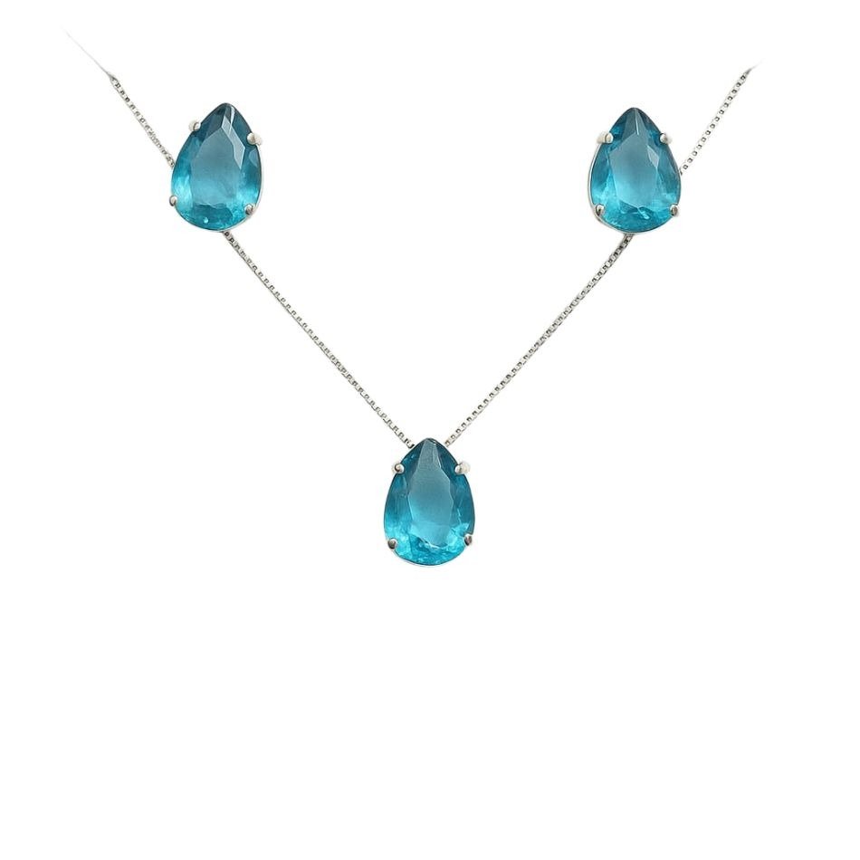 Conjunto Cristal Azul Com Rodio