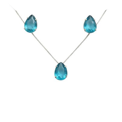 Conjunto Cristal Azul Com Rodio