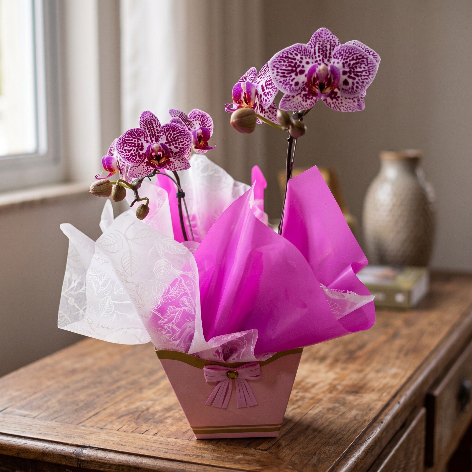 Mini Orquídea Lilás no Cachepô