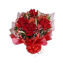 Buquê com Rosas e Astromélias Vermelhas 