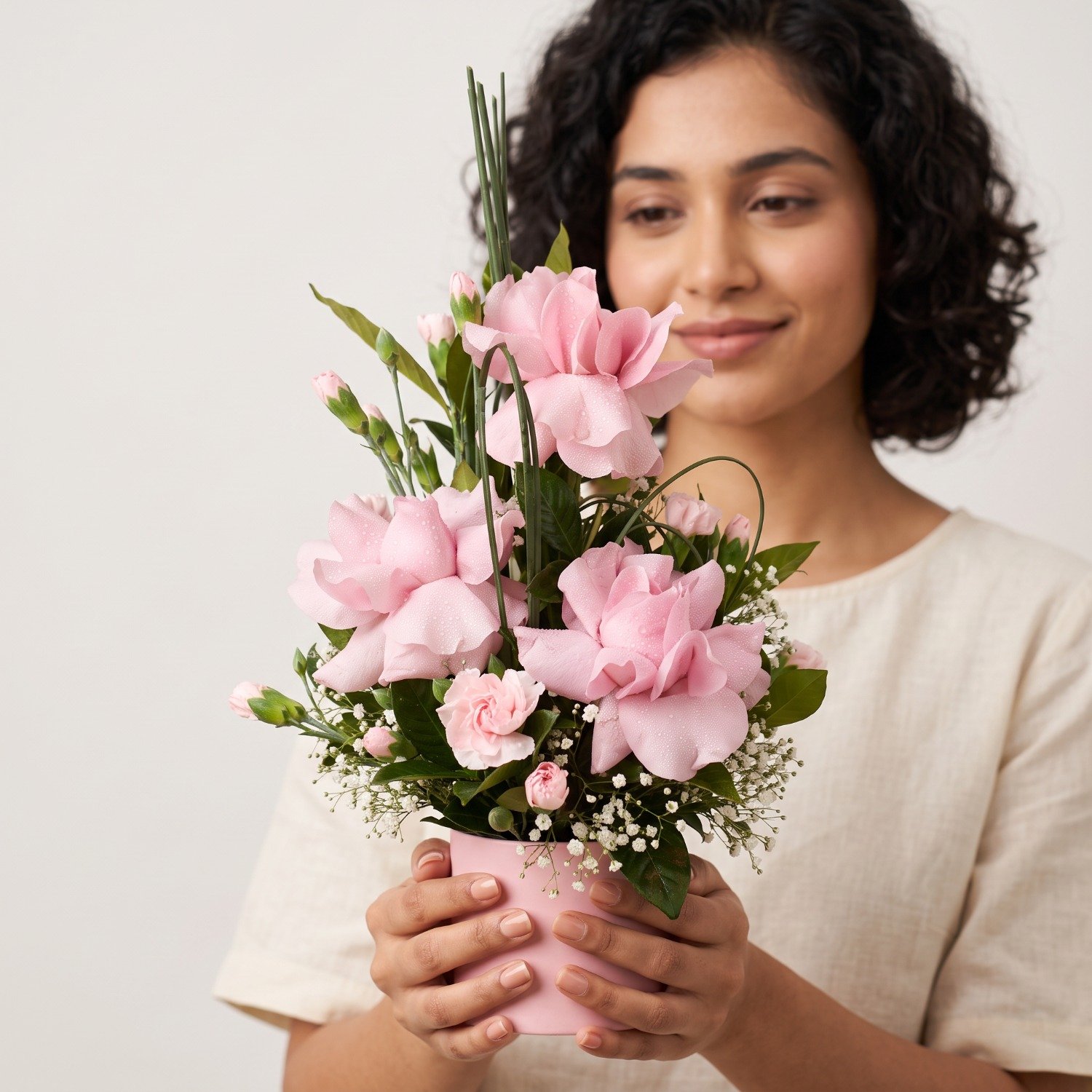Cachepô de Rosas Cor de Rosas