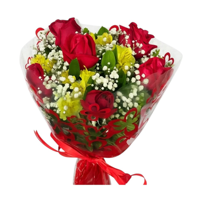 Buquê de 6 Rosas com Alstroeméria