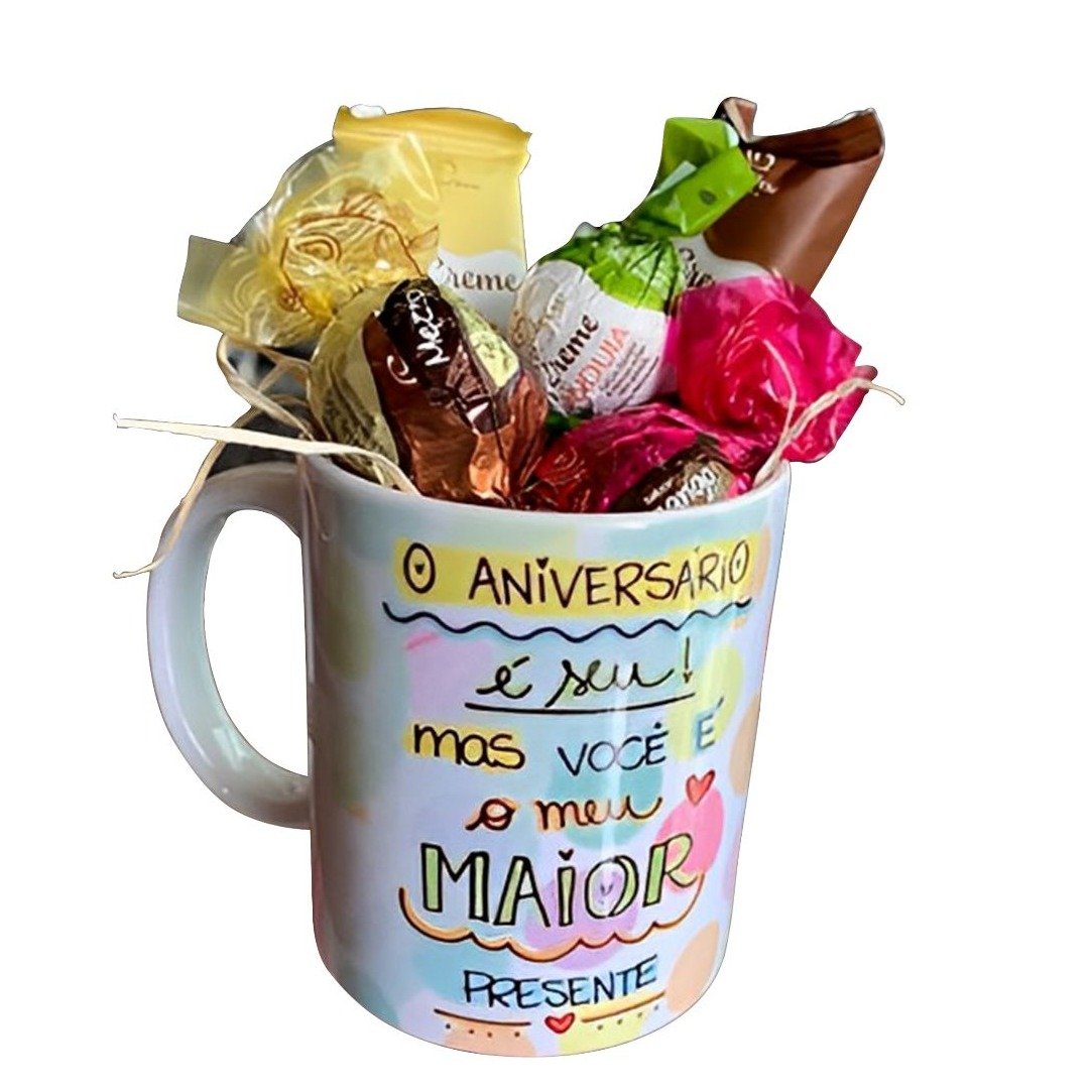 Caneca Feliz Aniversário e Chocolate