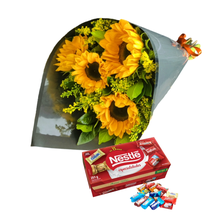 Kit Ramalhete De 4 Girassóis & Caixa De Bombom