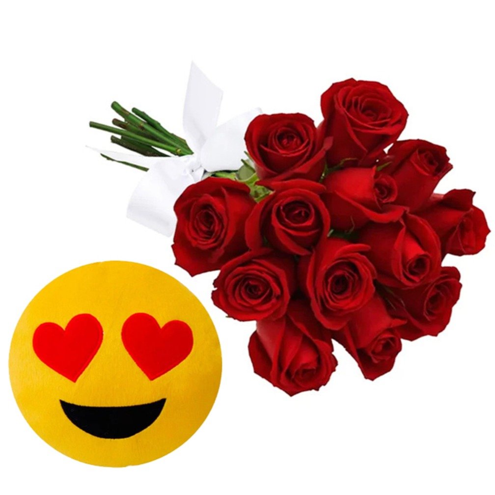 Kit Buquê de 12 Rosas Vermelhas & Emoji Apaixonado